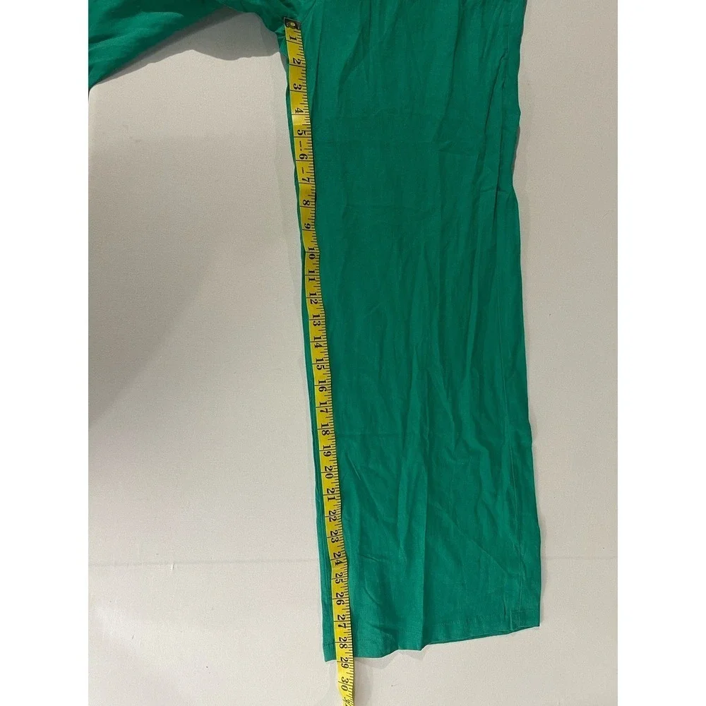 New MNG Mango Kelly Green Bow Linen Blend Jumpsuit Sz Medium (US) Tropical Beach